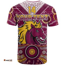 custom text and number broncos rugby t shirt indigenous pattern artsy ver.02