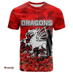 st george dragons t shirt anzac day poppy flowers with army patterns