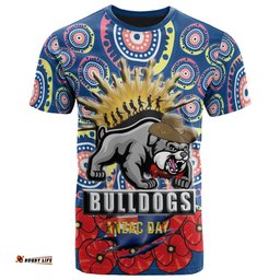 bulldogs rugby t shirt aboriginal and anzac day with poppy flower patterns t shirt