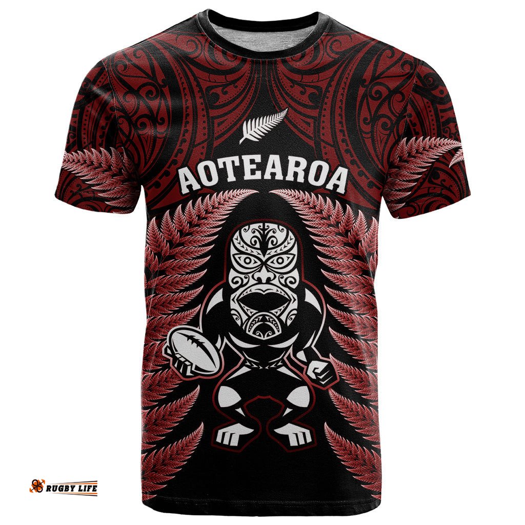 new zealand aotearoa rugby t shirt nz tiki with maori fern world cup red version