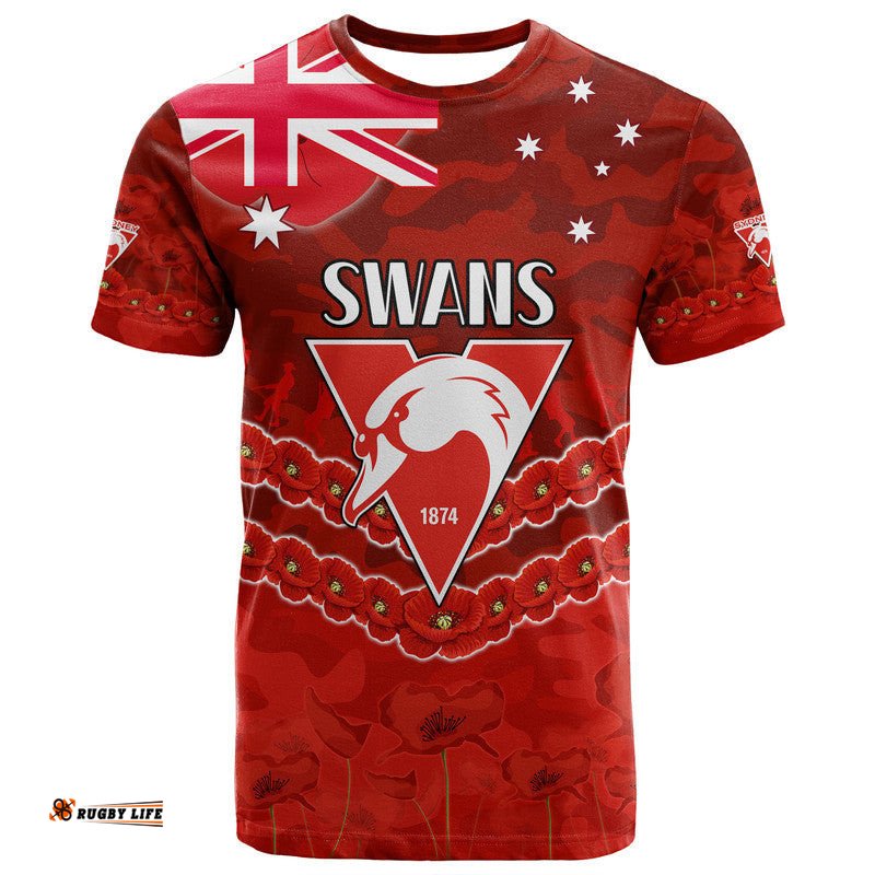 swans football anzac t shirt lest we forget