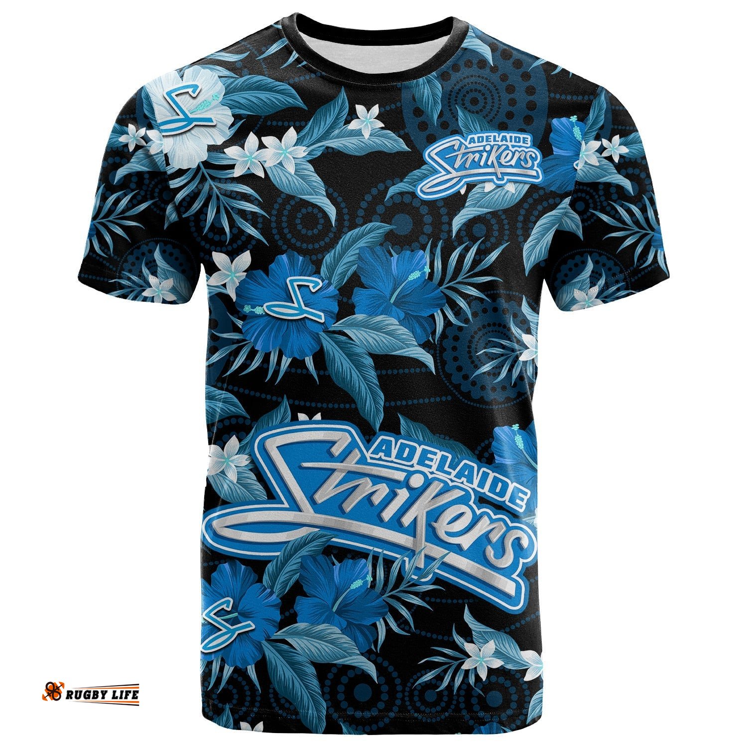 custom text and number adelaide strikers cricket t shirt aboriginal art mix tropical flowers