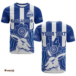 custom text and number melbourne football t shirt north kangaroos 1869 aboriginal art