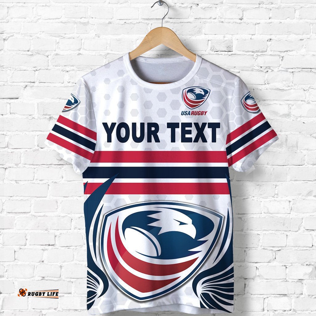 custom personalised usa rugby t shirt eagles simple style white