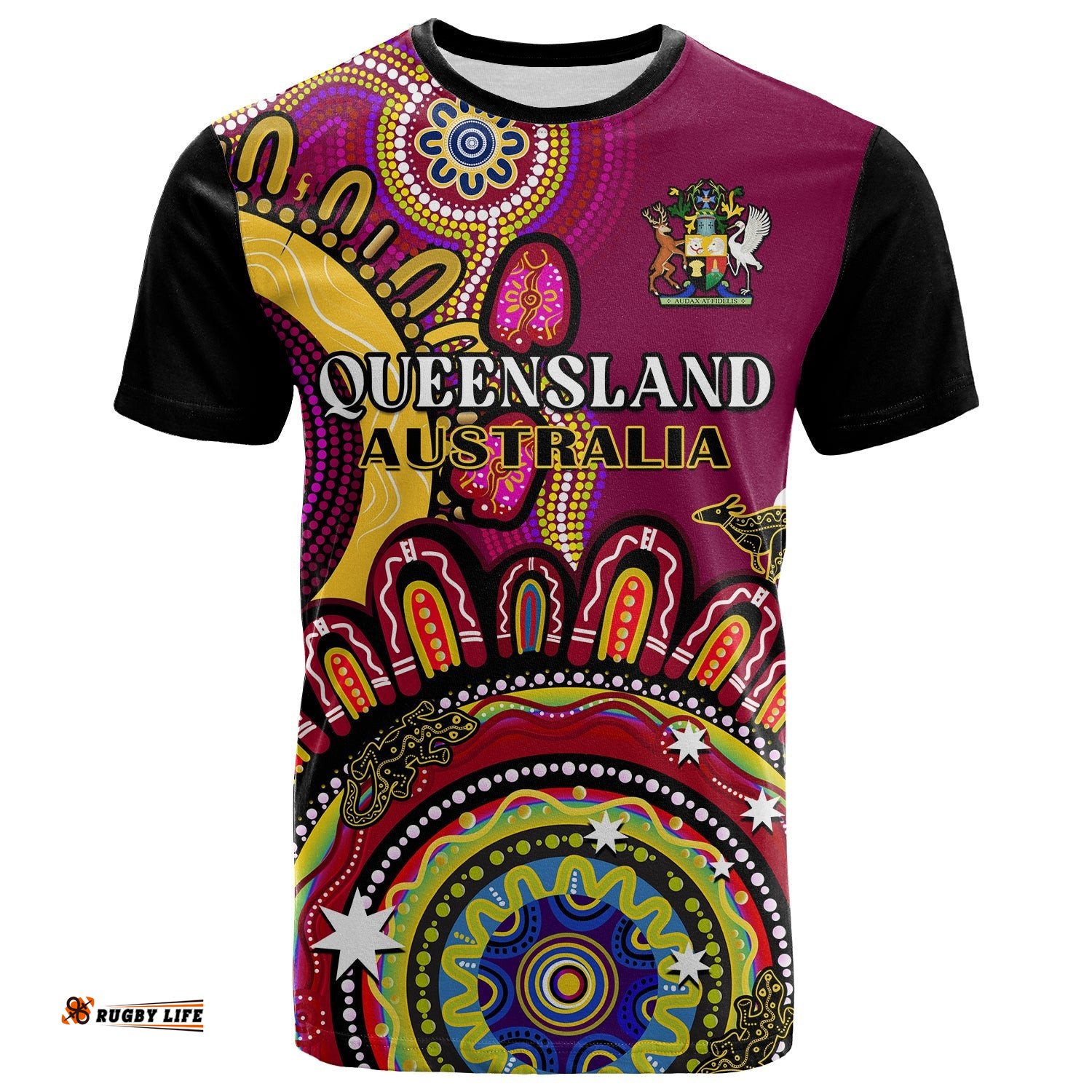 custom personalised queensland state t shirt qld australian indigenous art