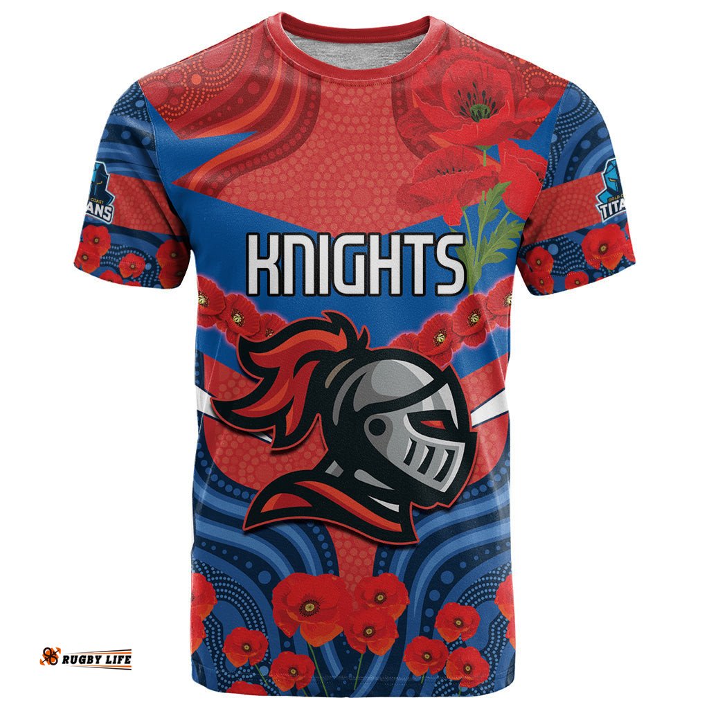 custom knights rugby anzac t shirt novocastrians gallipoli soldier with aboriginal art
