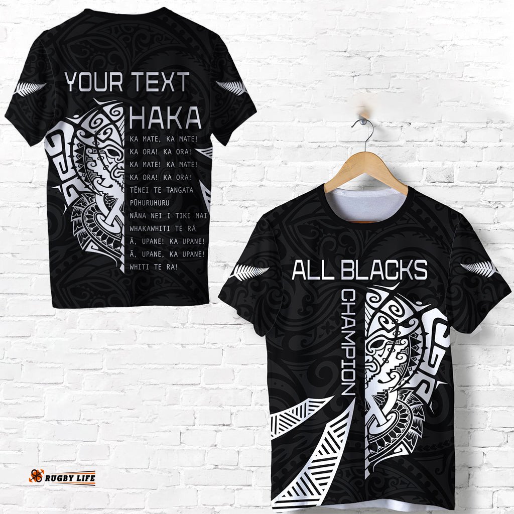 custom personalised new zealand rugby t shirt haka all black mix ta moko