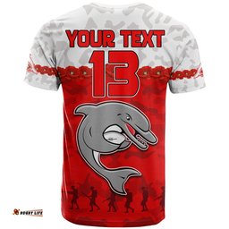custom text and number dolphins rugby t shirt anzac day poppy aboriginal