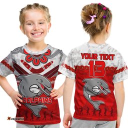 custom text and number dolphins rugby t shirt anzac day poppy aboriginal