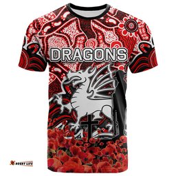 st george dragons t shirt anzac day poppy flowers with aboriginal