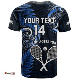 custom new zealand tiki tennis t shirt 2024 aotearoa tenehi maori silver fern blue