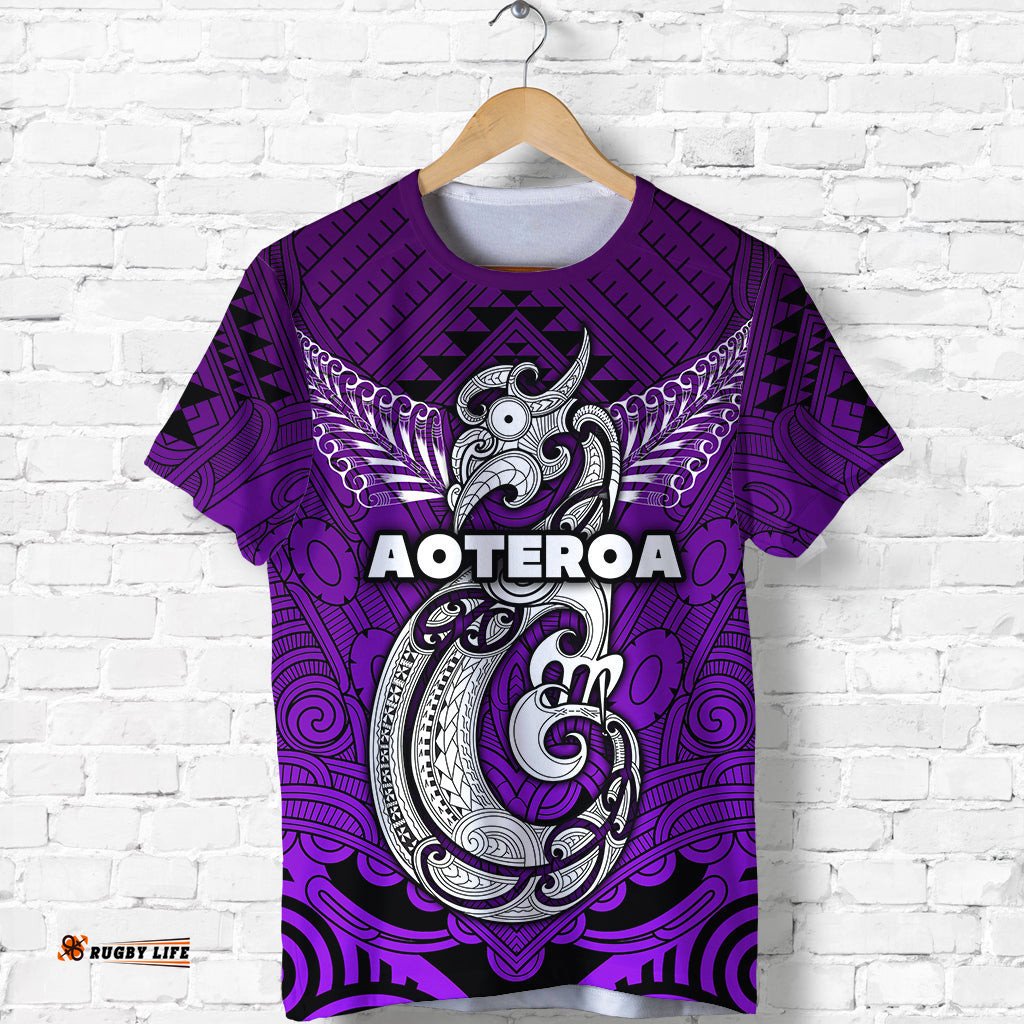 custom personalised maori aotearoa manaia t shirt simple sport style purple