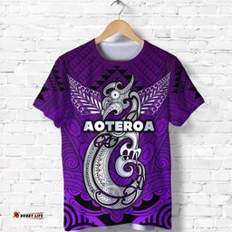 custom personalised maori aotearoa manaia t shirt simple sport style purple