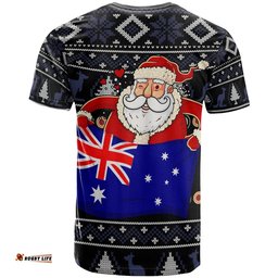 christmas personalised t shirt australia santa claus hold the flag black
