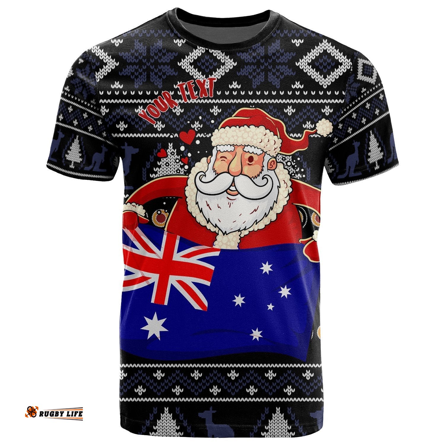 christmas personalised t shirt australia santa claus hold the flag black
