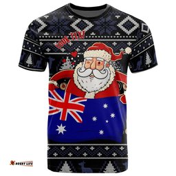 christmas personalised t shirt australia santa claus hold the flag black
