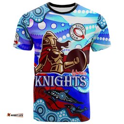 nrlw knights rugby t shirt custom woman knights with aboriginal dot painting style player and number woman t shirtAmazing Aussie