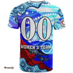 nrlw knights rugby t shirt custom woman knights with aboriginal dot painting style player and number woman t shirtAmazing Aussie