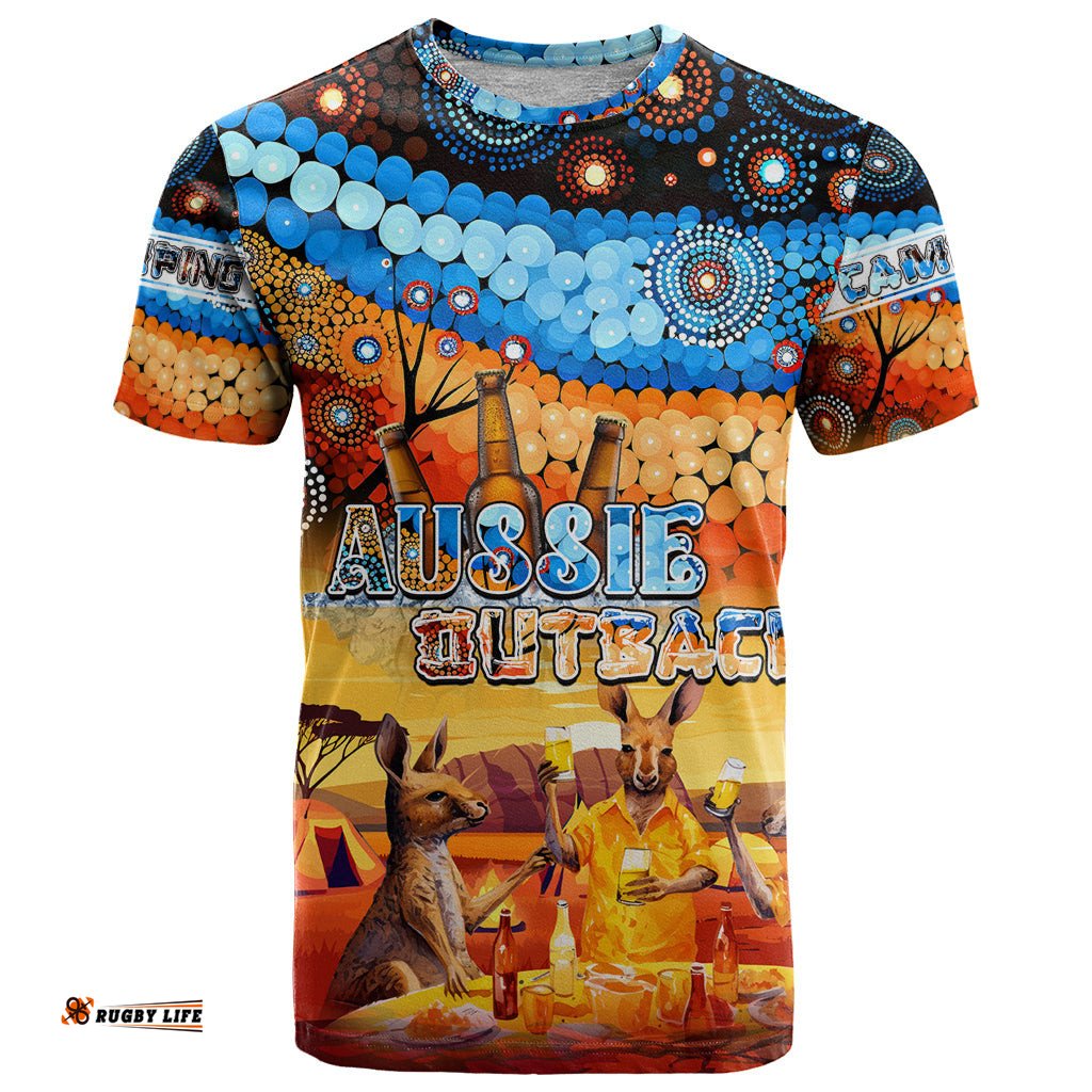 australia kangaroo aboriginal camping t shirt aussie outback camping with beer dt02