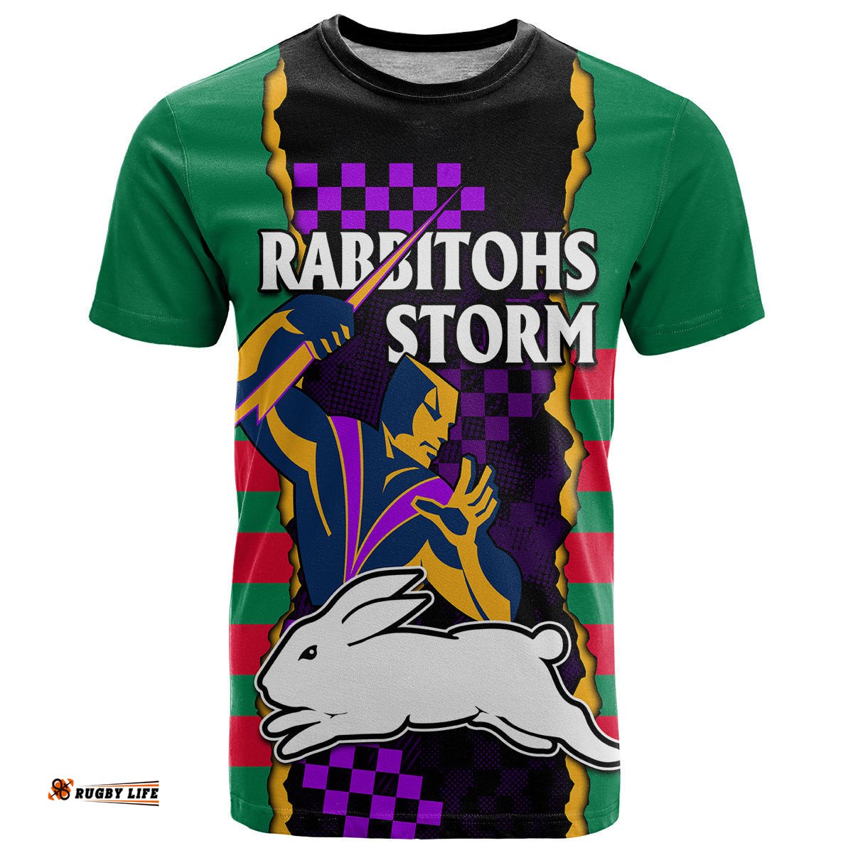 custom text and number nrl combine rabbitohs and storm t shirt