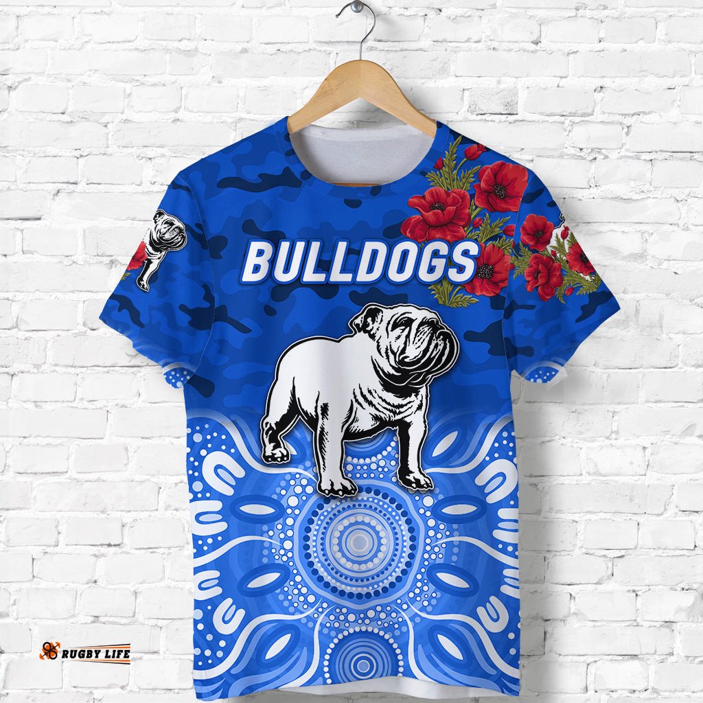 canterbury bankstown bulldogs anzac 2022 t shirt indigenous vibes blue