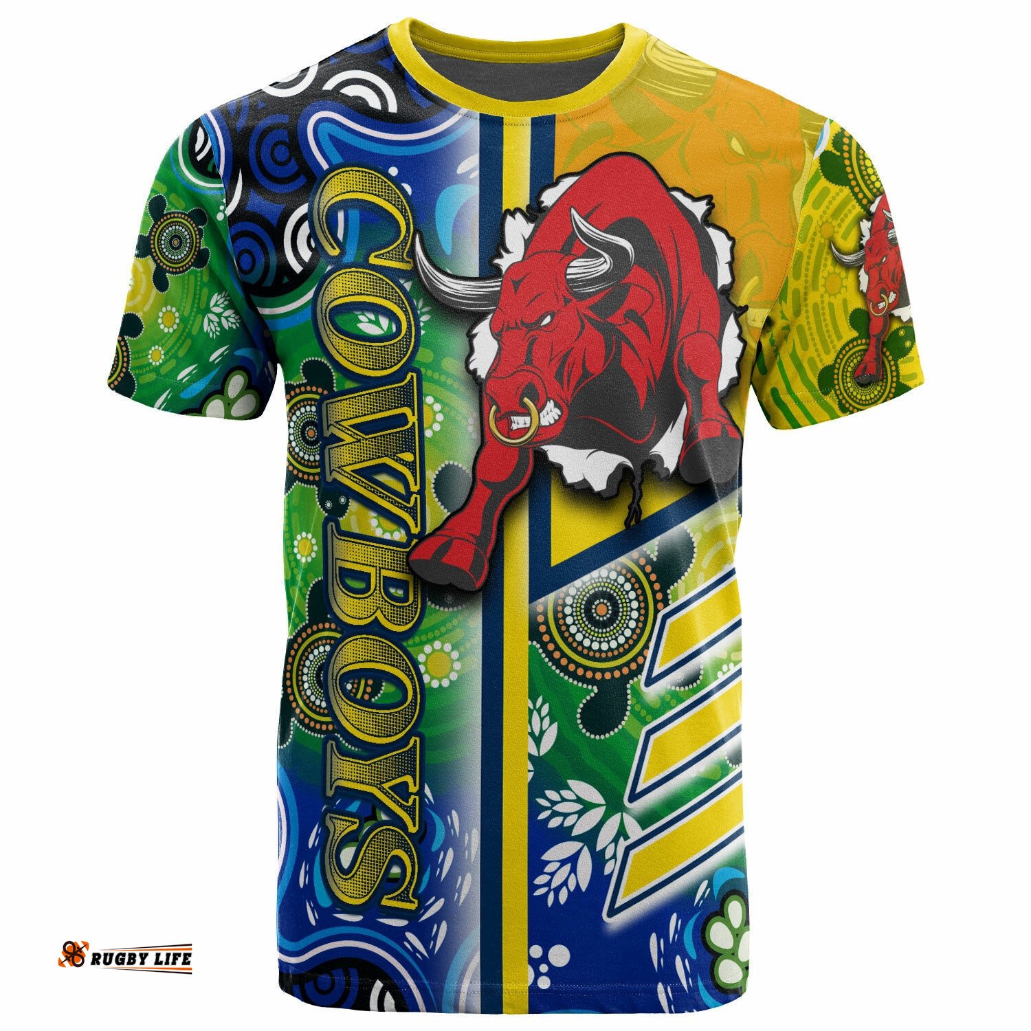 cowboys rugby t shirt custom cowboys logo aboriginal indigenous sport style t shirt