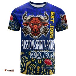 cowboys rugby t shirt custom rugby ball go cowboys aboriginal patterns t shirt