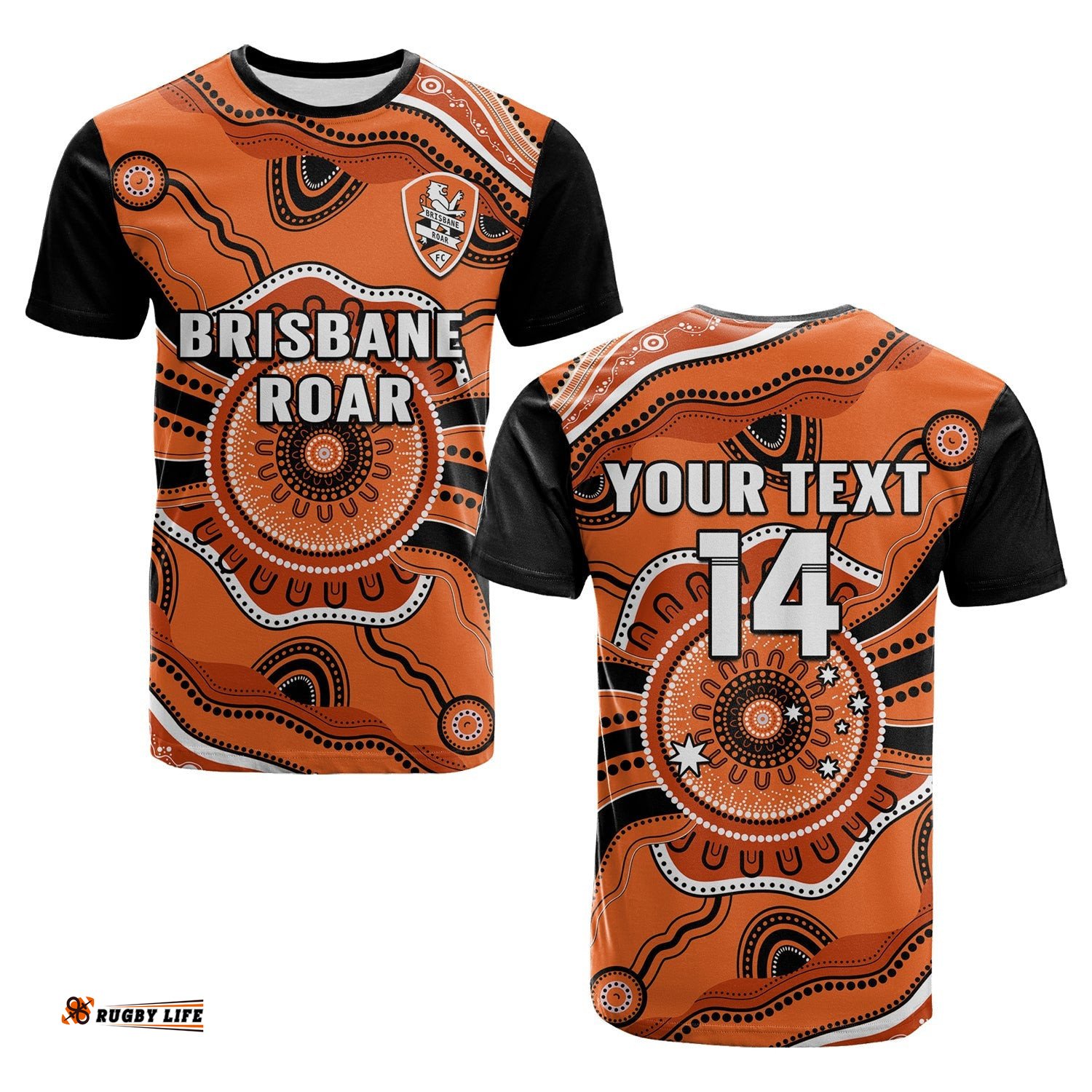 custom text and number brisbane roar football t shirt go lions aboriginal