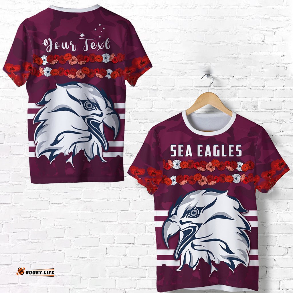 custom personalised sea eagles anzac day t shirt poppy lest we forget
