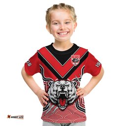 custom text and number north sydney rugby t shirt bears 1908 indigenous pattern