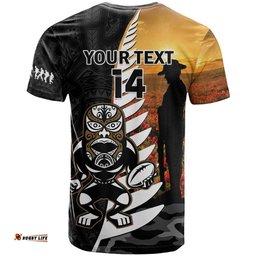 custom new zealand silver fern rugby anzac day t shirt 2024 all black tiki mascot
