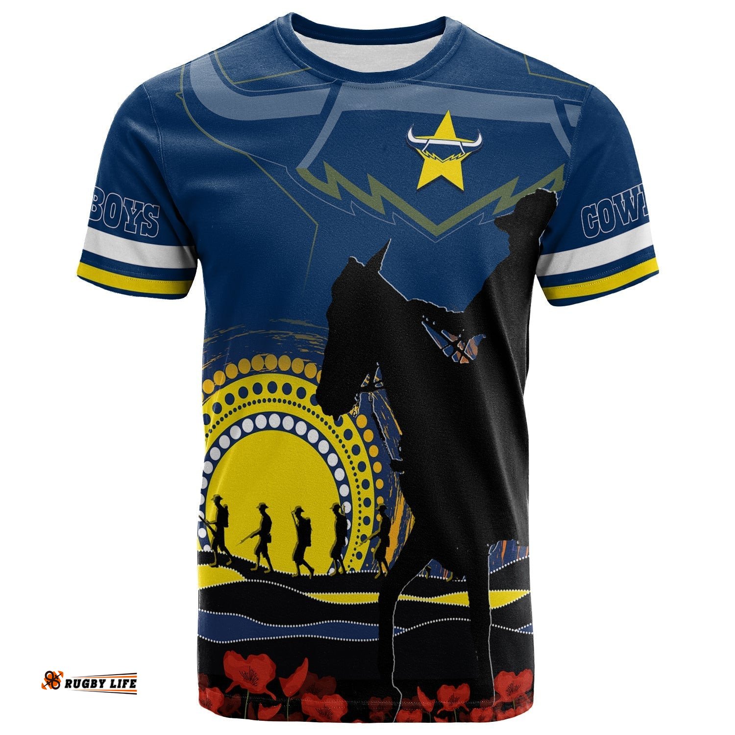 cowboys rugby t shirt anzac day we will remember them