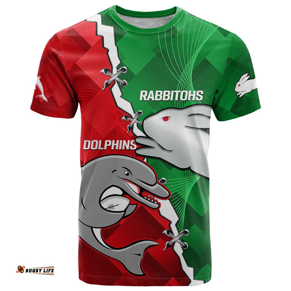 custom personalised rabbitohs mix dolphins rugby t shirt sporty style