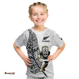 custom text and number new zealand silver fern rugby t shirt all black maori version white