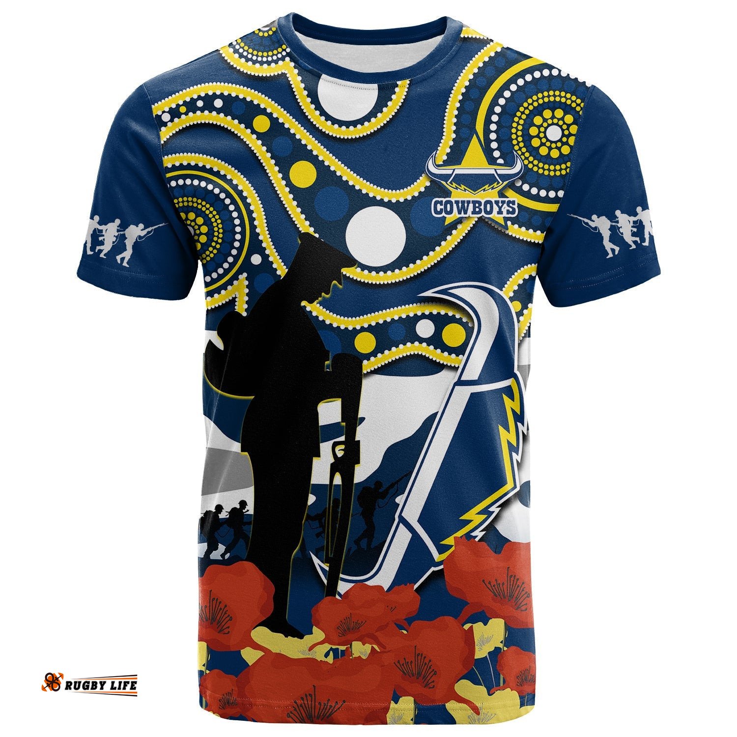 cowboys rugby anzac 2023 t shirt australian army aboriginal lest we forget