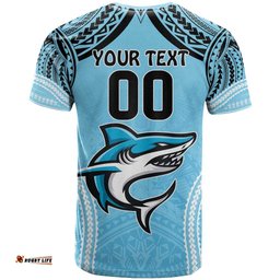 sharks rugby custom t shirt with polynesian style