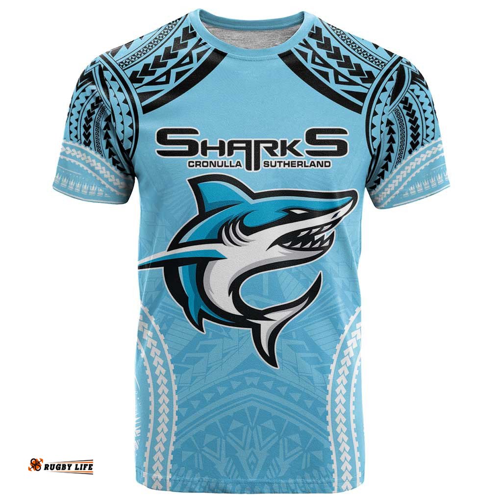 sharks rugby custom t shirt with polynesian style