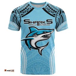 sharks rugby custom t shirt with polynesian style