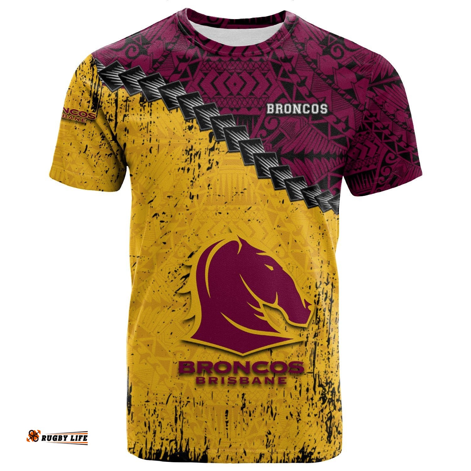 brisbane broncos t shirt grunge polynesian tattoo nrl