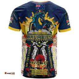 brumbies rugby custom t shirt remembrance canberra act brumbies with indigenous patterns and poppy flowers