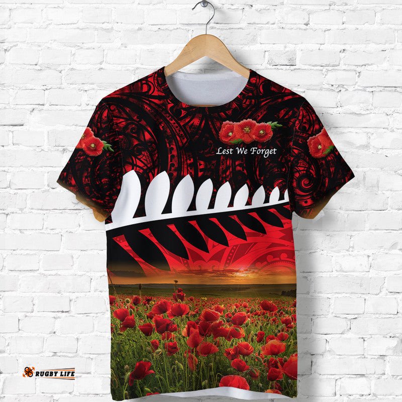 new zealand maori anzac t shirt poppy vibes red