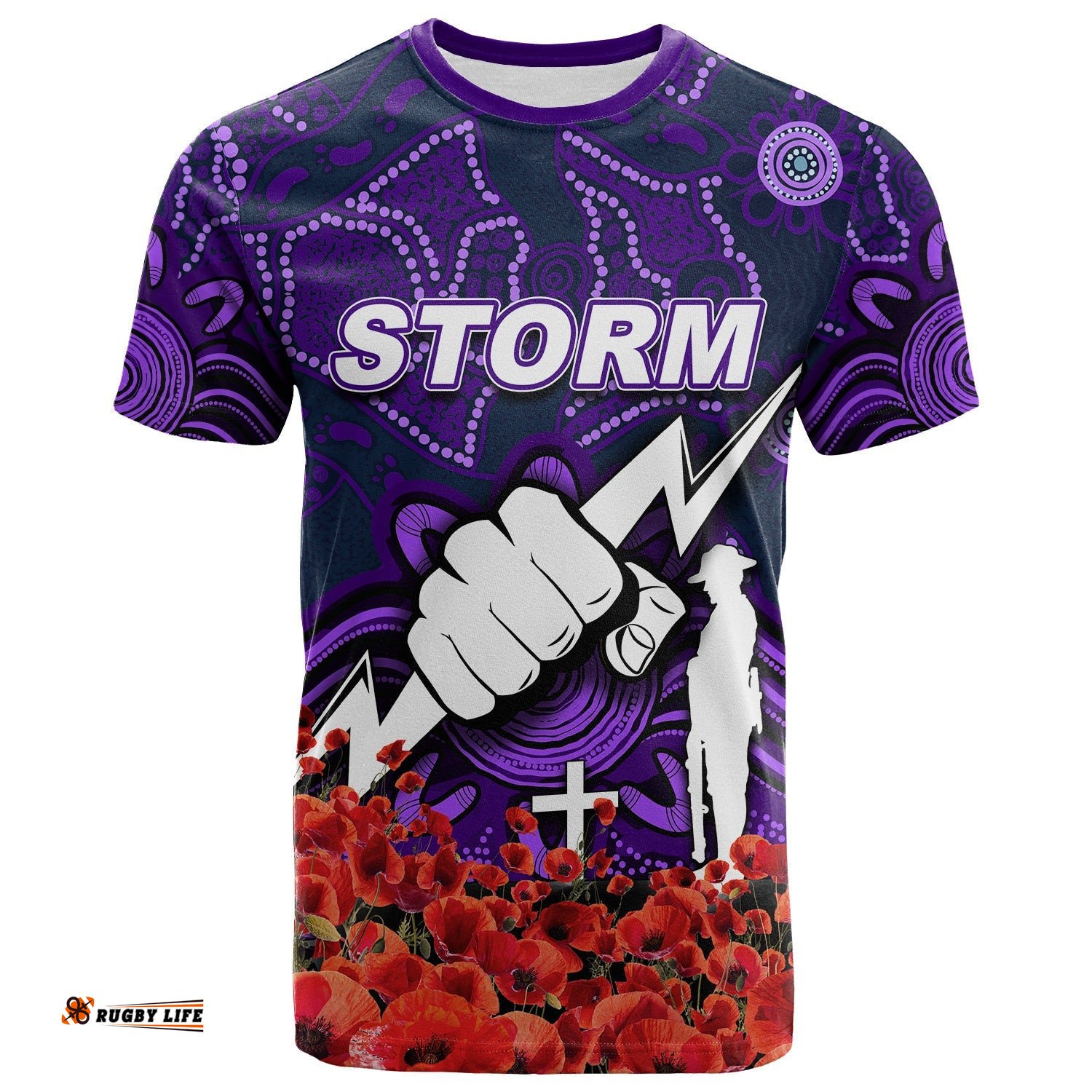 storm t shirt anzac day poppy flowers with aboriginal