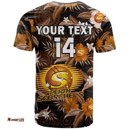 custom text and number perth scorchers cricket t shirt aboriginal art mix tropical flowers