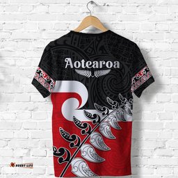waitangi t shirt aotearoa maori pattern mix fern and manaia koru