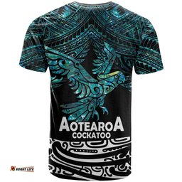 new zealand sulphur crested cockatoo t shirt aotearoa maori mix paua shell