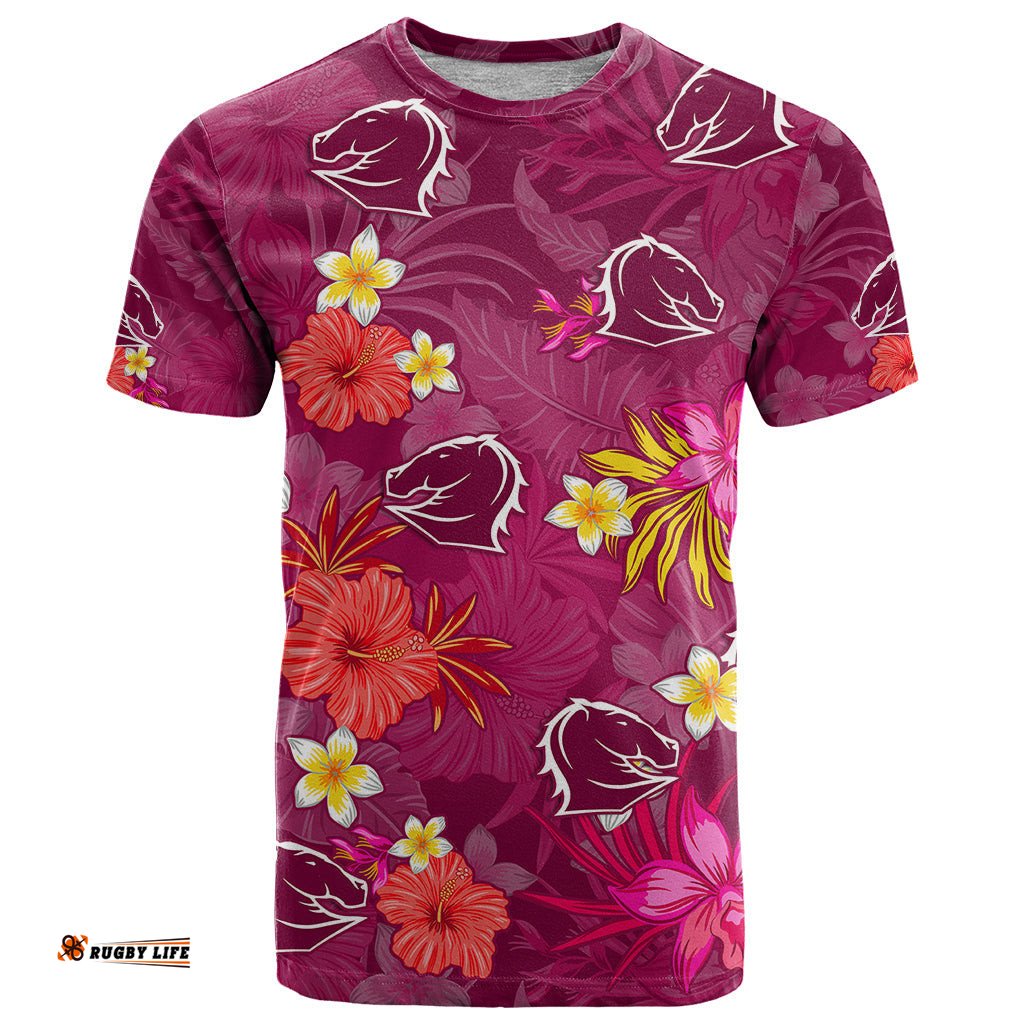 custom broncos rugby t shirt beautiful floral pattern spring summer vibe
