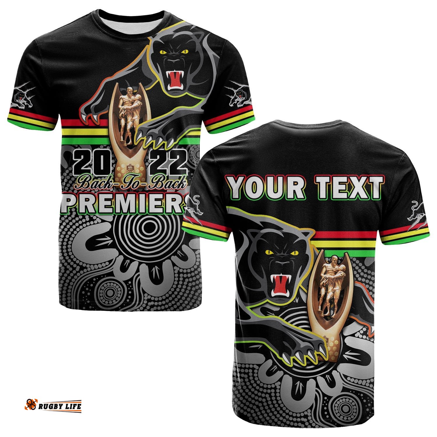 custom personalised panthers rugby t shirt pennies premiers 2022 back to back indigenous original