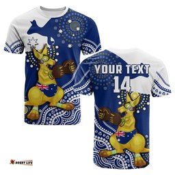 custom text and number australia t shirt boxing kangaroo indigenous flag color art