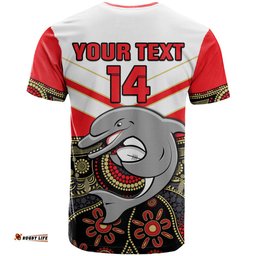 custom text and number dolphins rugby t shirt indigenous dynamic version