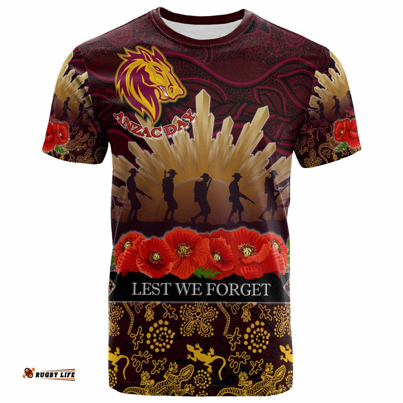 broncos rugby t shirt custom anzac broncos animals in aboriginal art t shirt